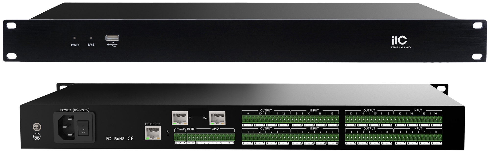 Цифровой аудио процессор ITC TS-P1616D  Dante 16х16